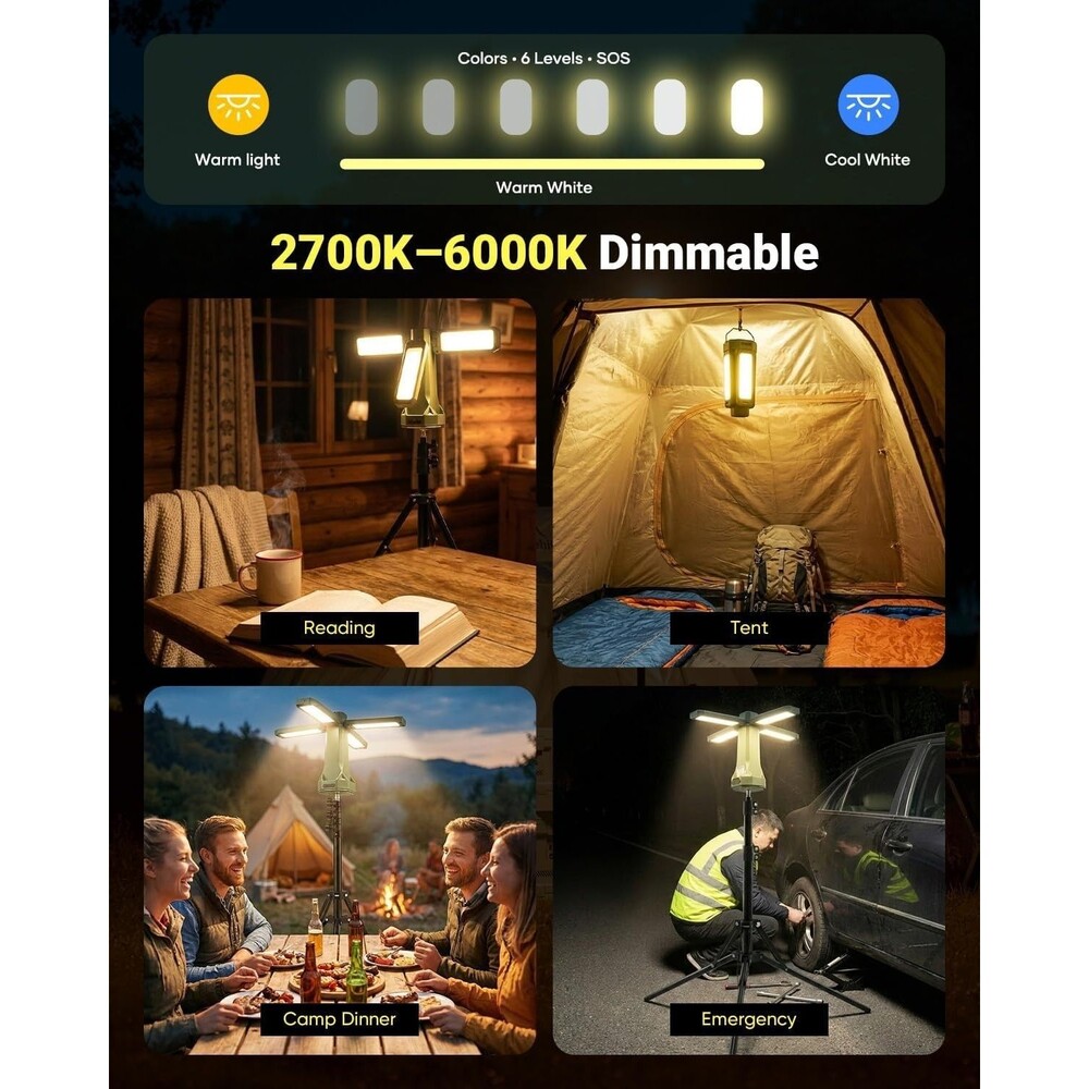 Rechargeable Camping Light with Stand Cordless Work Light with Heads Power Bank - Picture 6 of 16